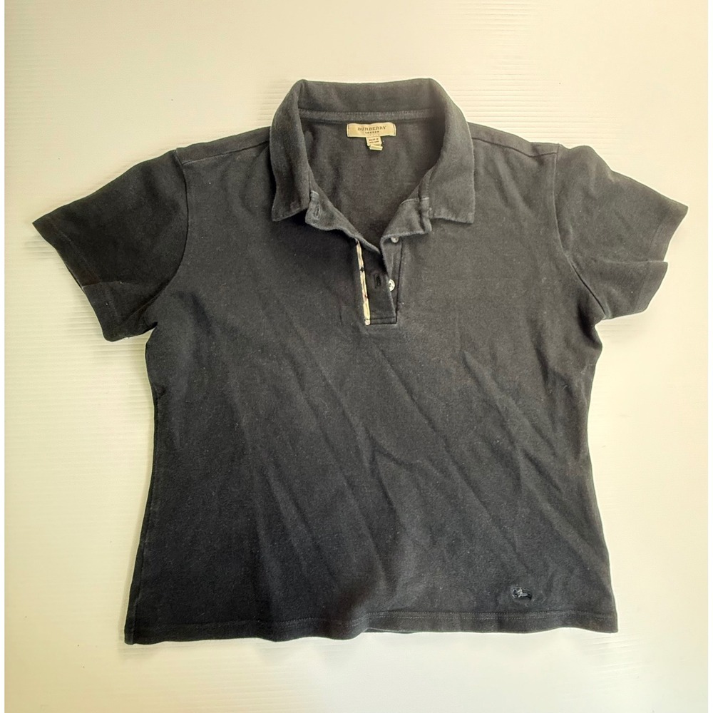 Burberry London Black Polo Shirt Womens Short Sleeve Collared Casual Top‎